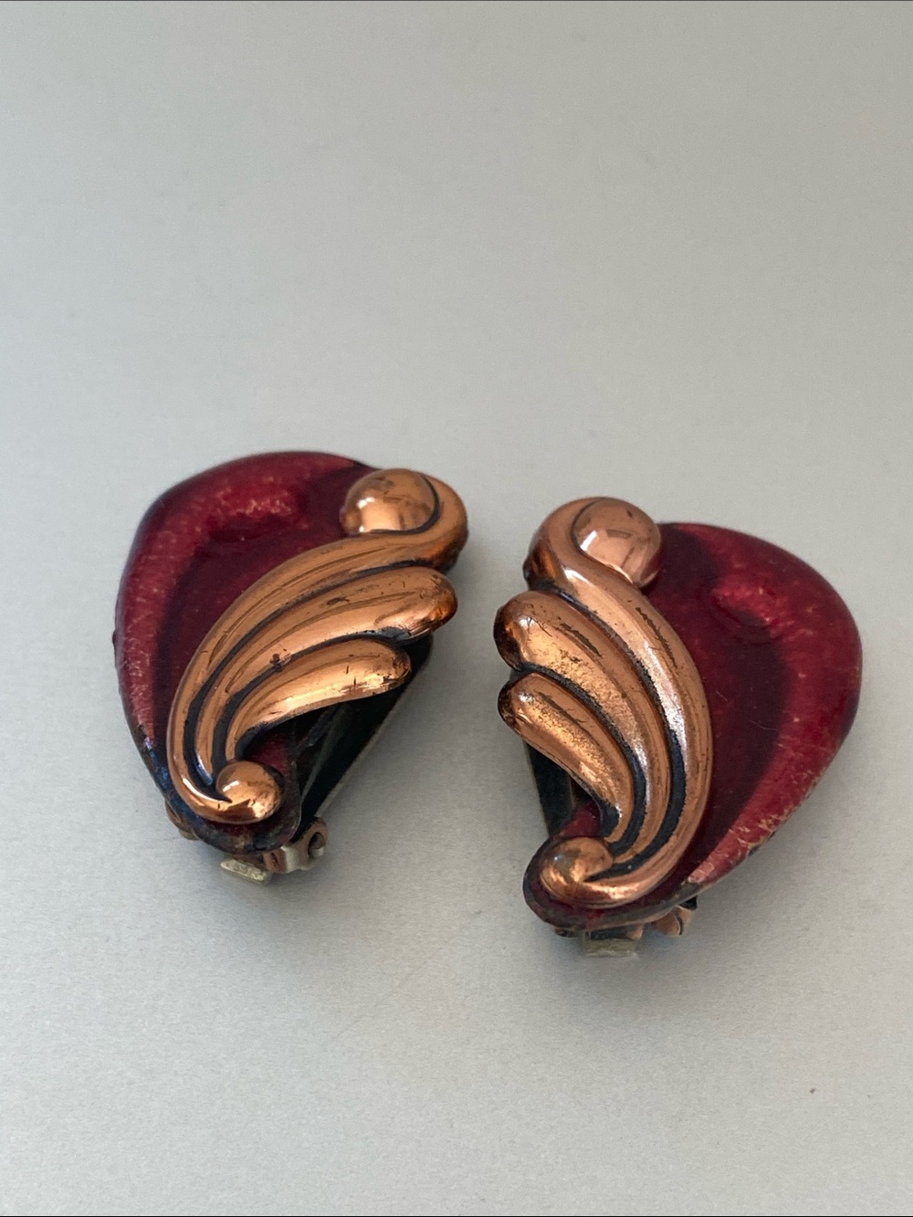 Matisse 1950s enamel on copper vintage clip stamped Earrings